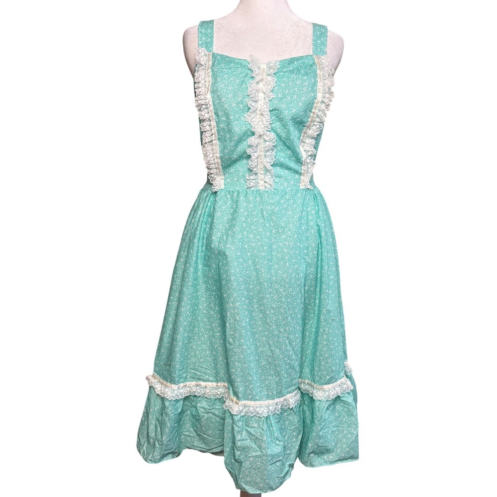 Tara Vintage USA 80s Floral Midi Dress Womens Medium Lace Prairie Cottagecore